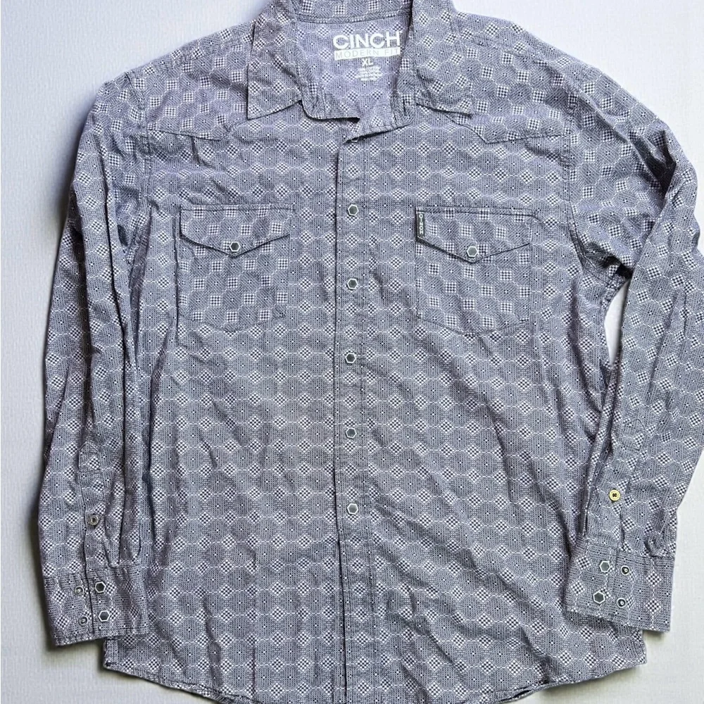 Cinch Modern Fit Men's‎ Snap Front L/S Shirt Purple Black Geometric Size X-Large
